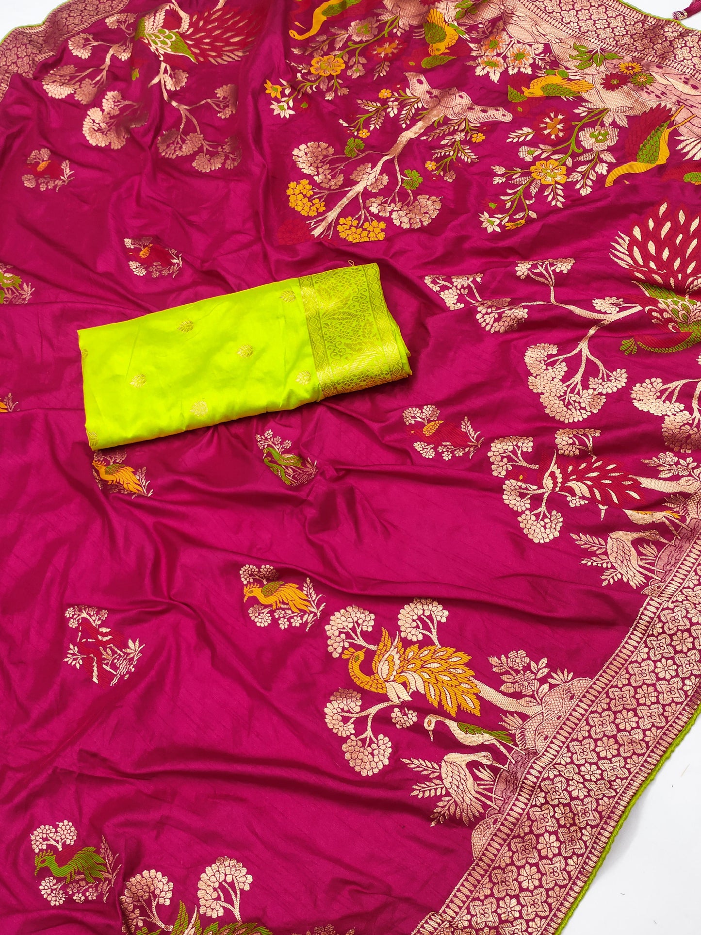 Pink color dola silk saree with blouse price