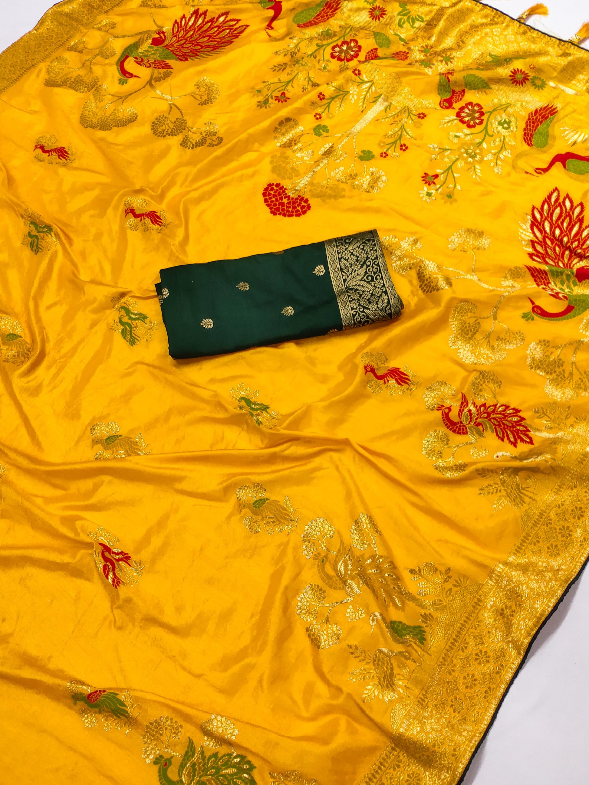 Yellow color dola silk saree with blouse for women