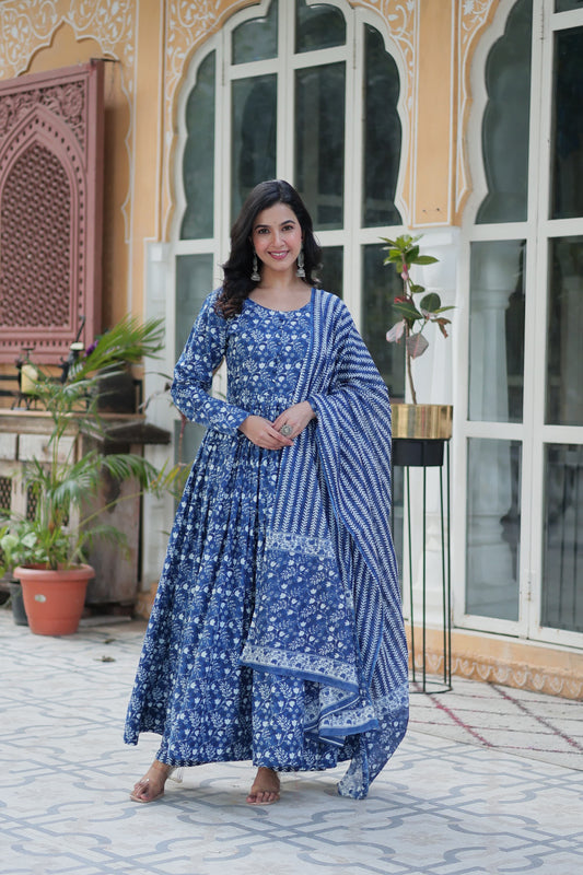 Blue color cotton sharara suit with dupatta images