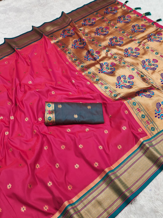 Pink color paithani silk saree with blouse online