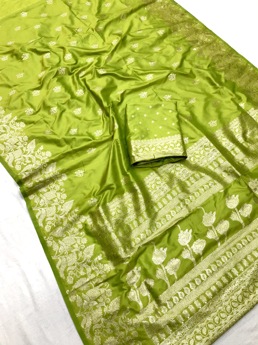 Mehendi color banarasi silk aree for wedding