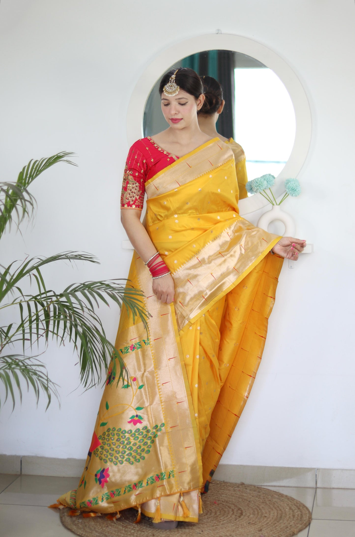 Yellow color paithani silk saree with blouse