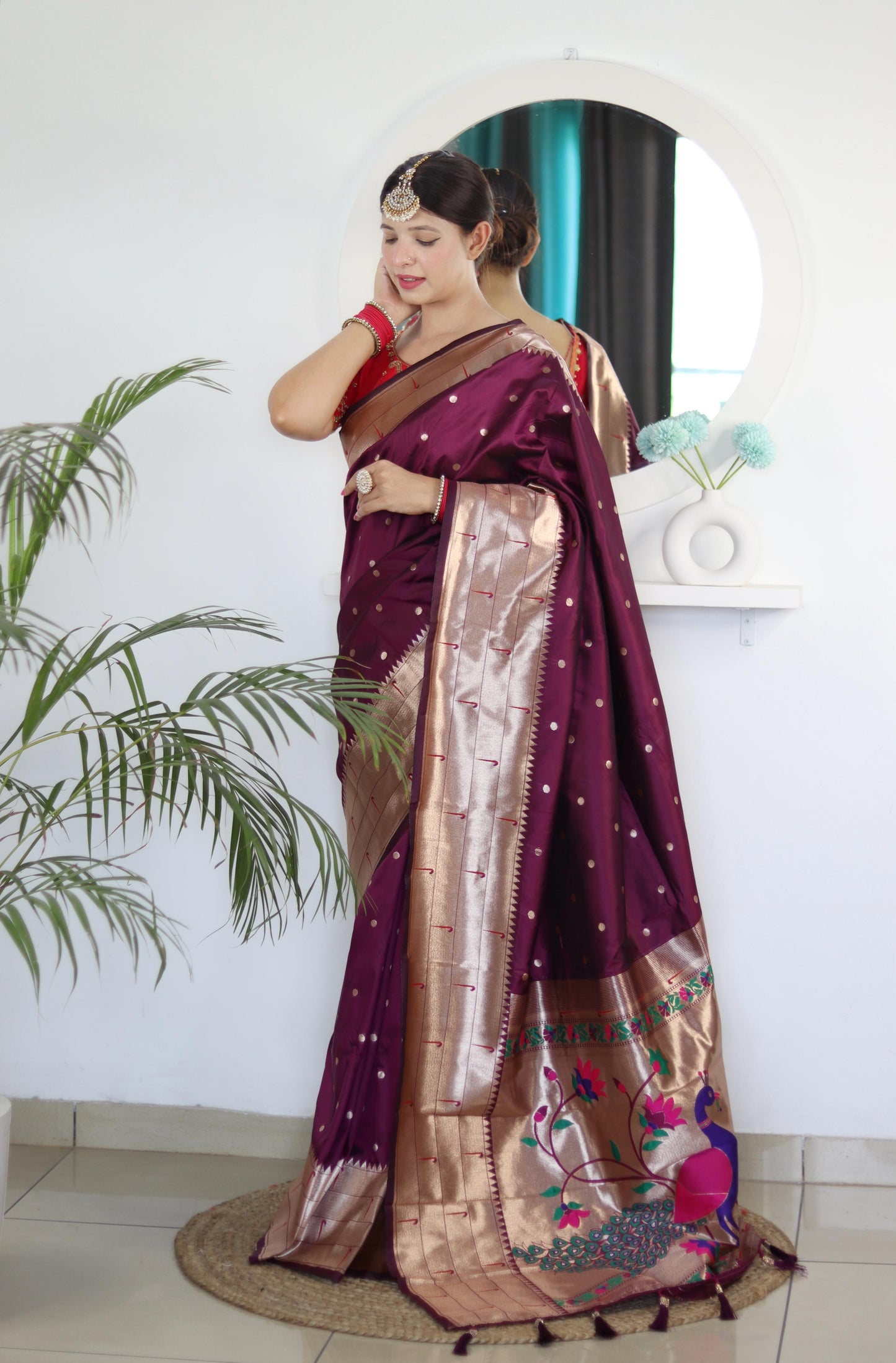 Wine color paithani silk saree with blouse
