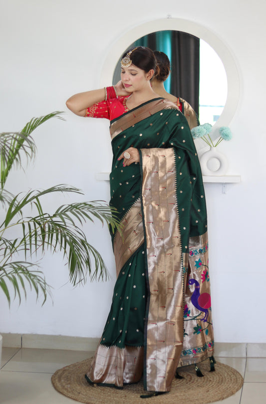 Green color paithani silk saree for wedding