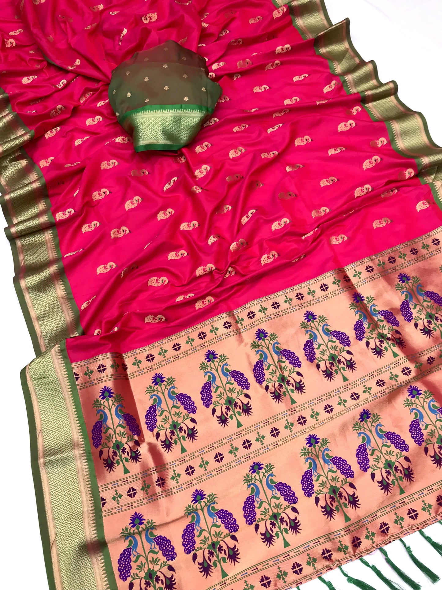 Pink color paithani silk saree with blouse price