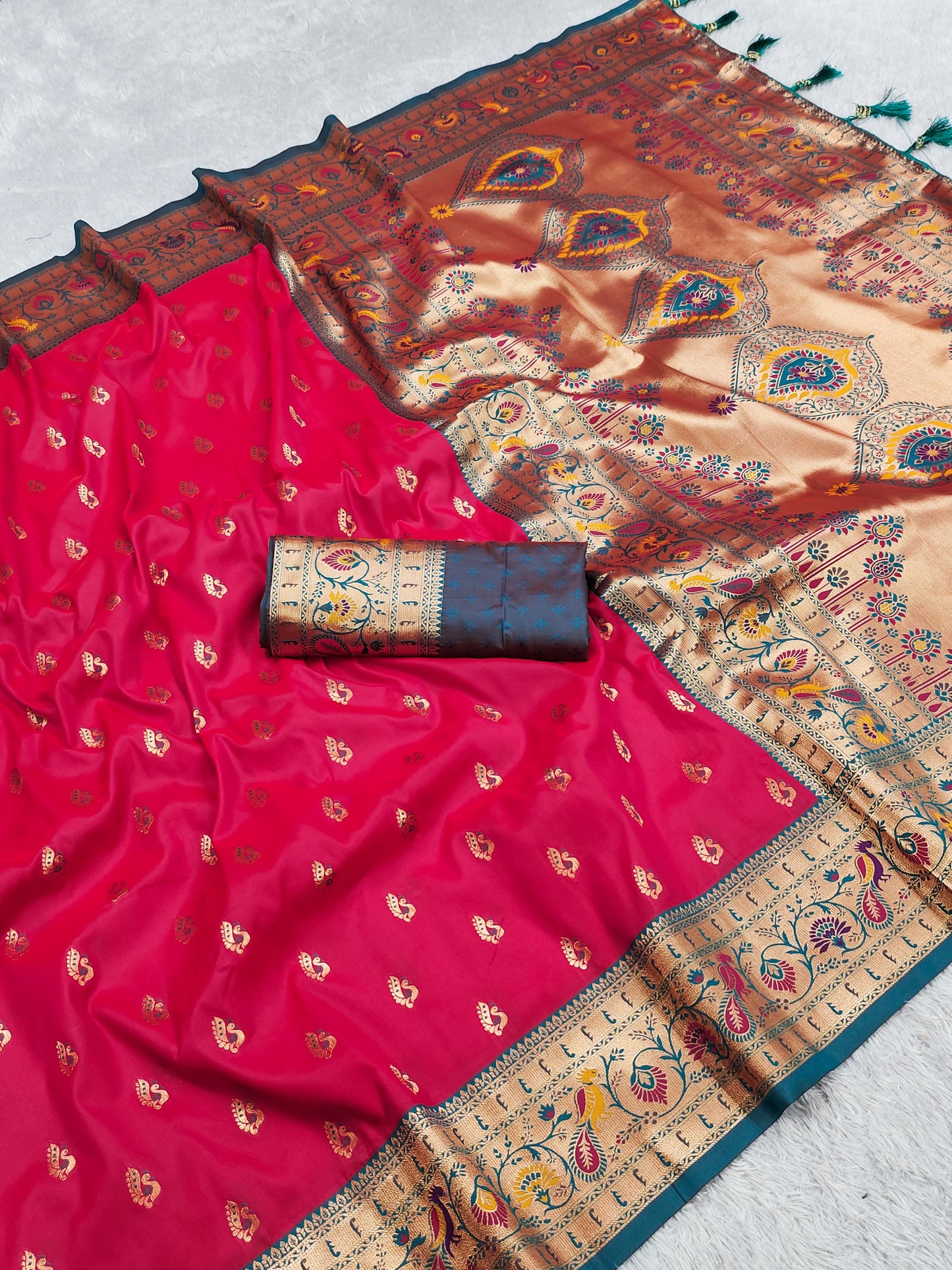 Pink color paithani silk saree with blouse