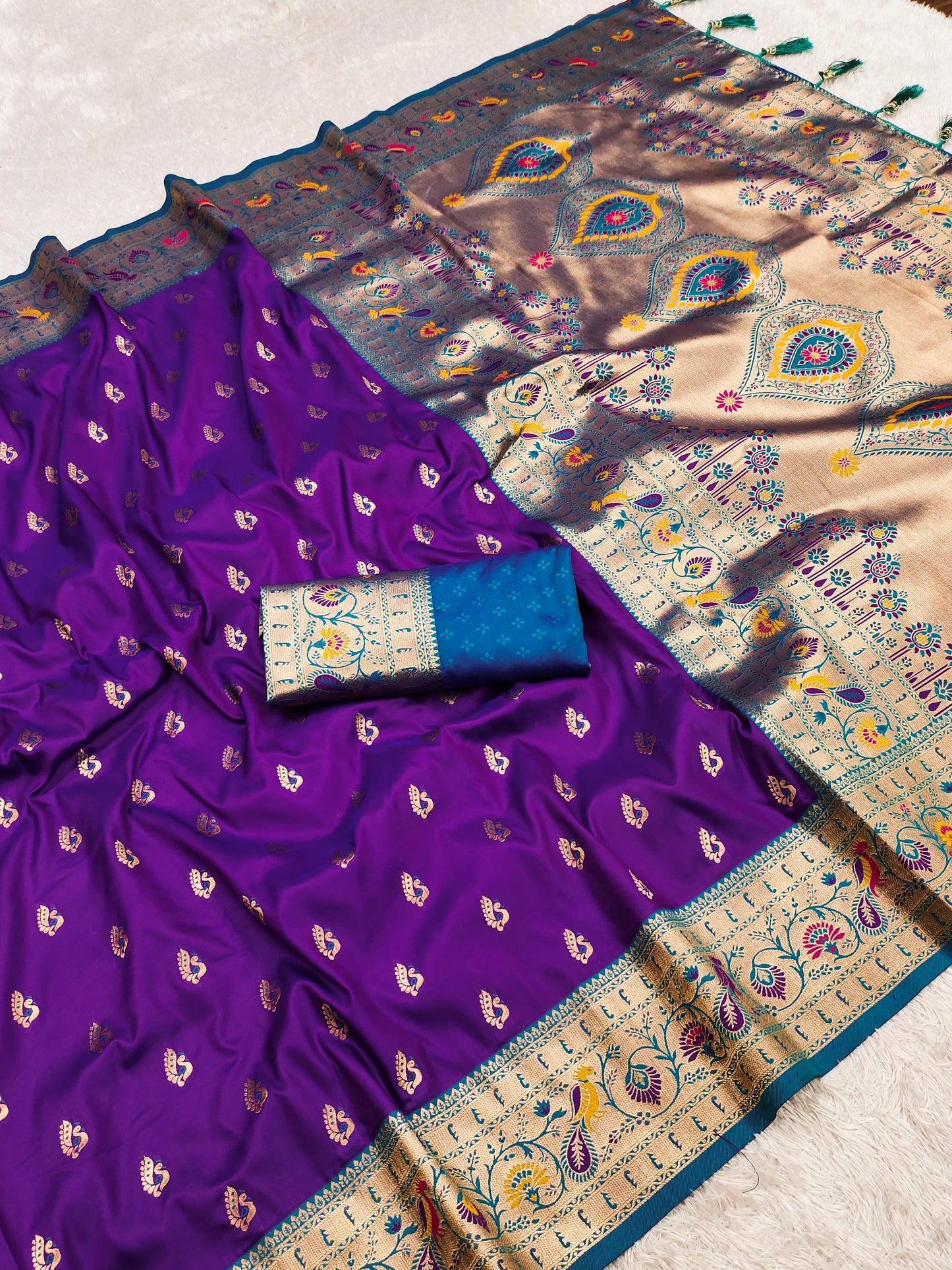 Purple color paithani silk saree with blouse images