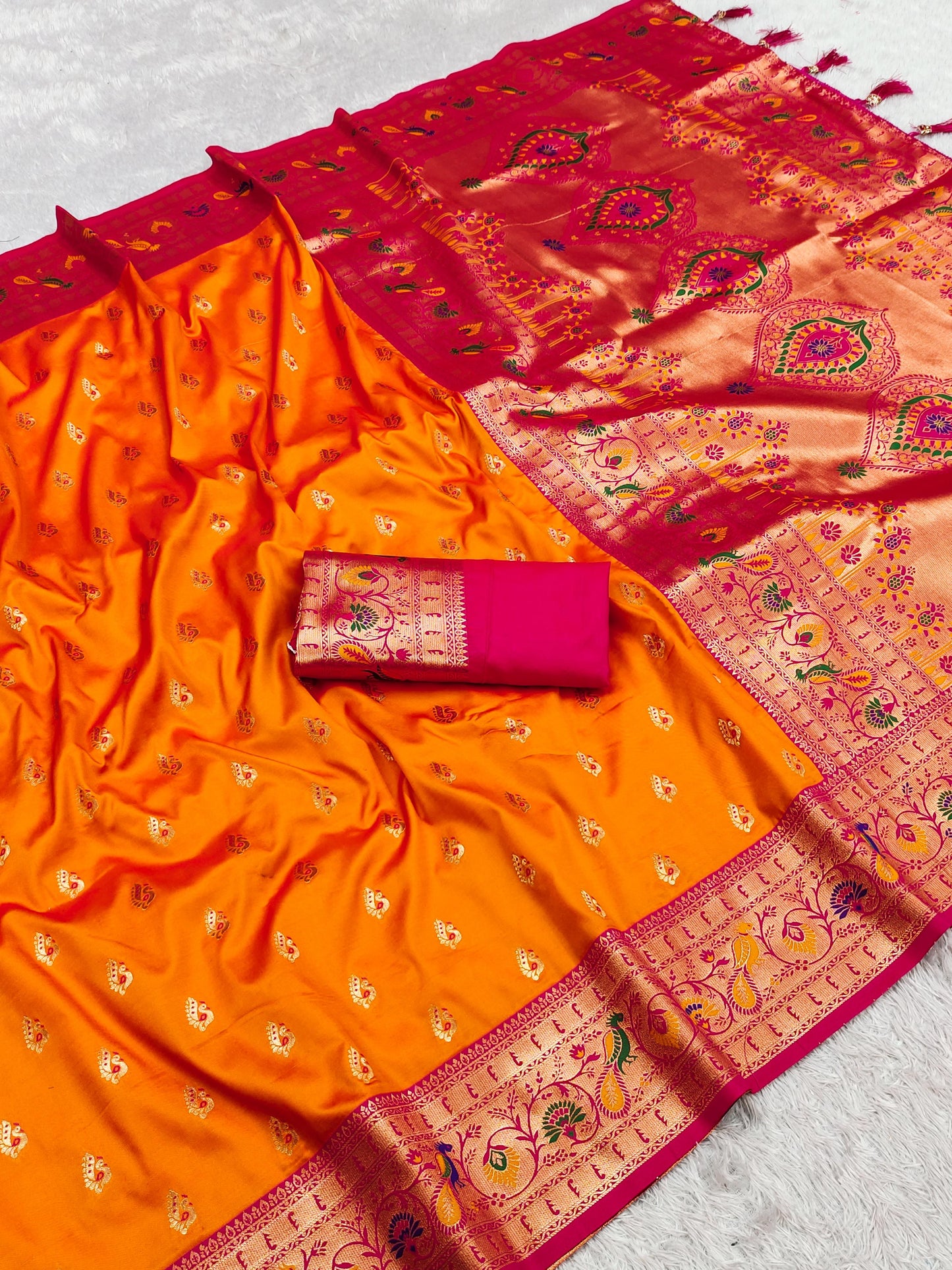 Yellow color paithani silk saree with blouse price