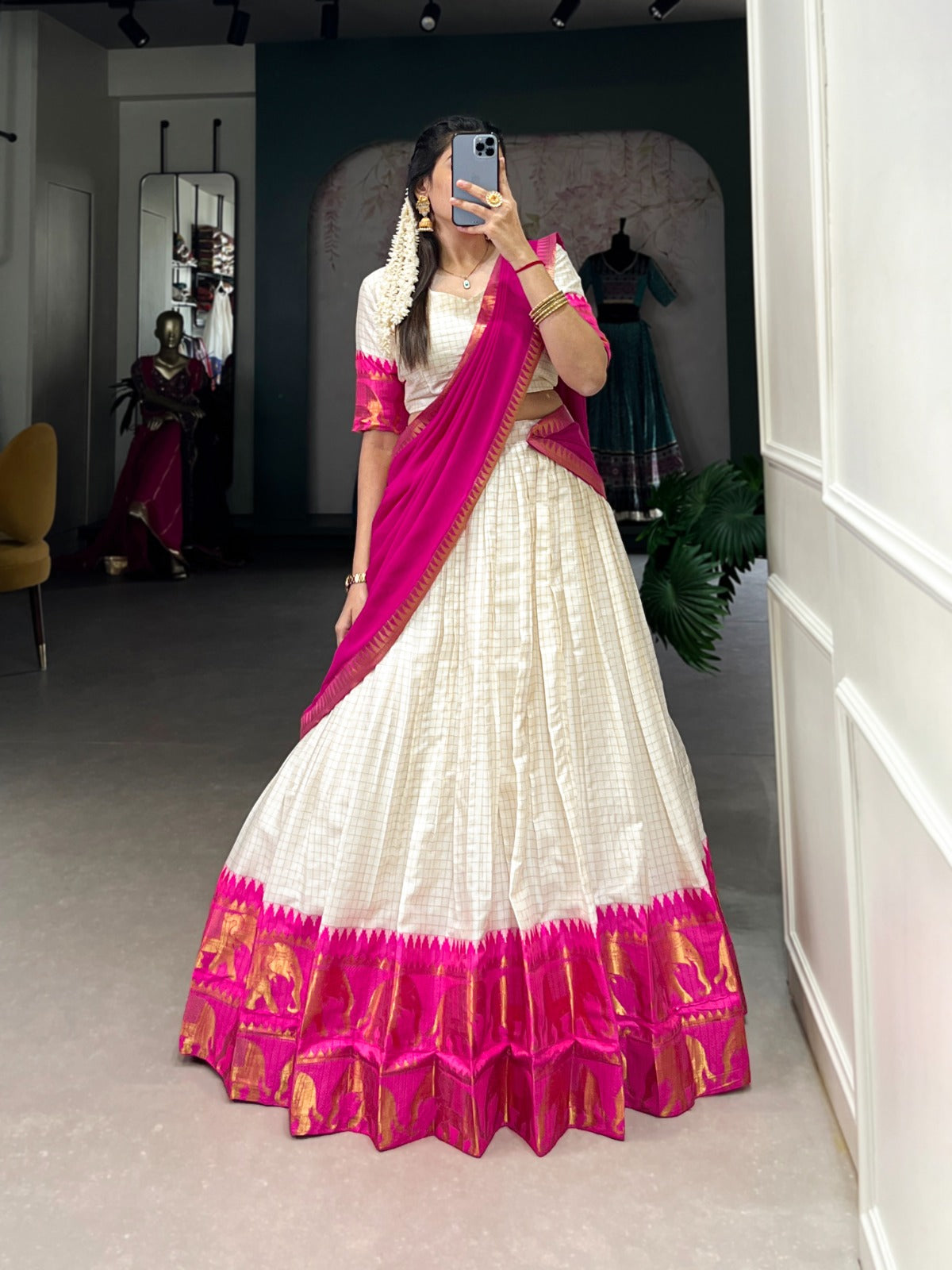 Pink color poly cotton lehenga choli for wedding