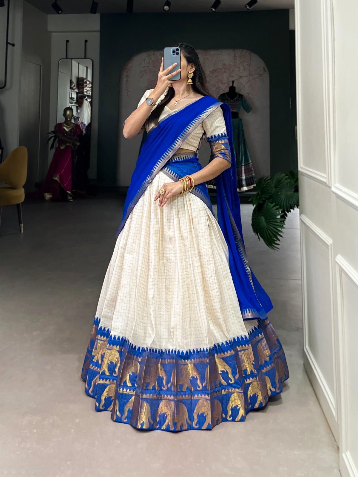 Blue color poly cotton lehenga choli for wedding