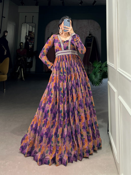 Purple color georgette long gown for party