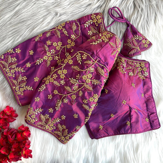 Onion color banarasi silk lehenga blouse for wedding