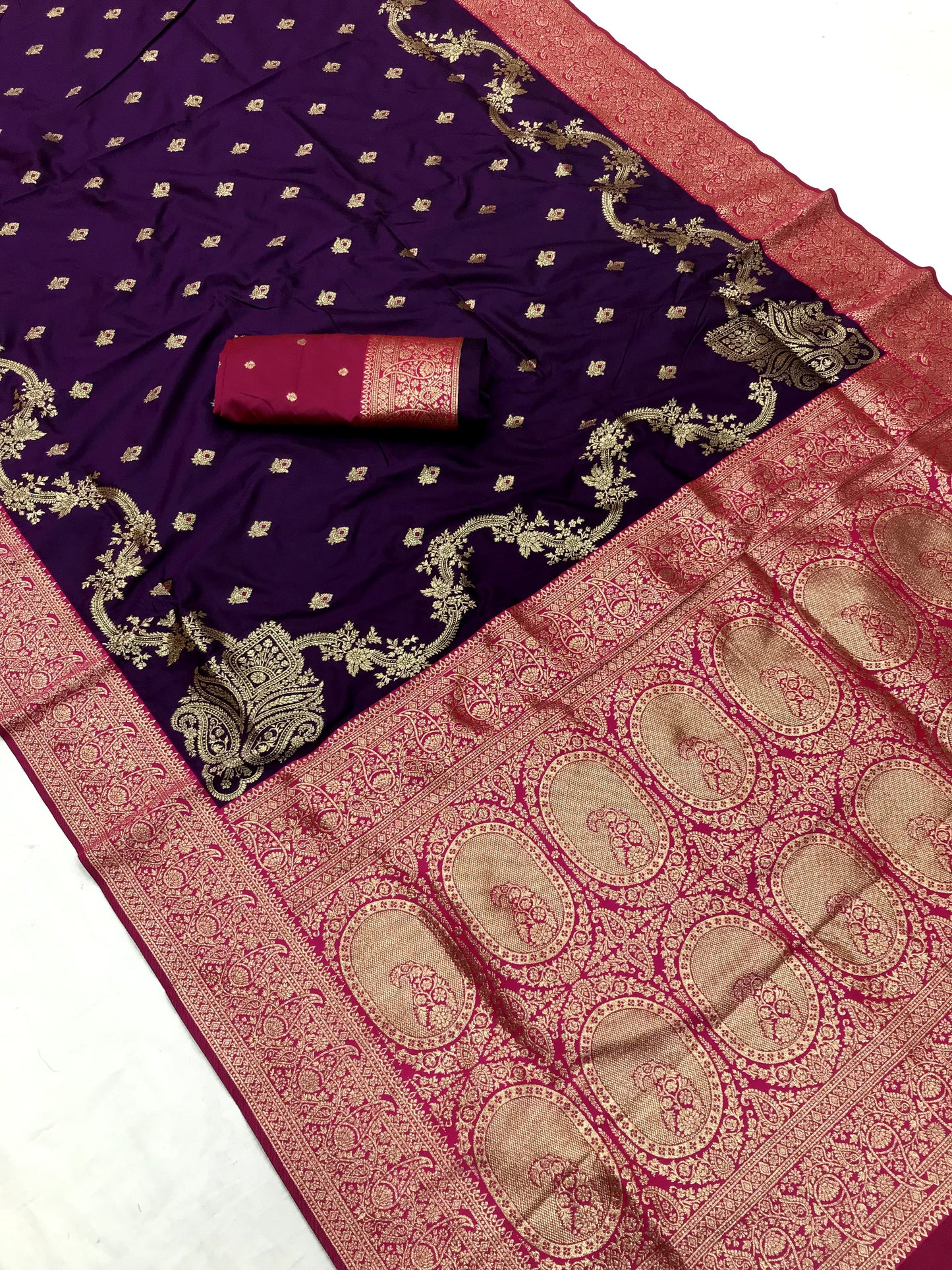 Purple color banarasi silk saree with blouse price