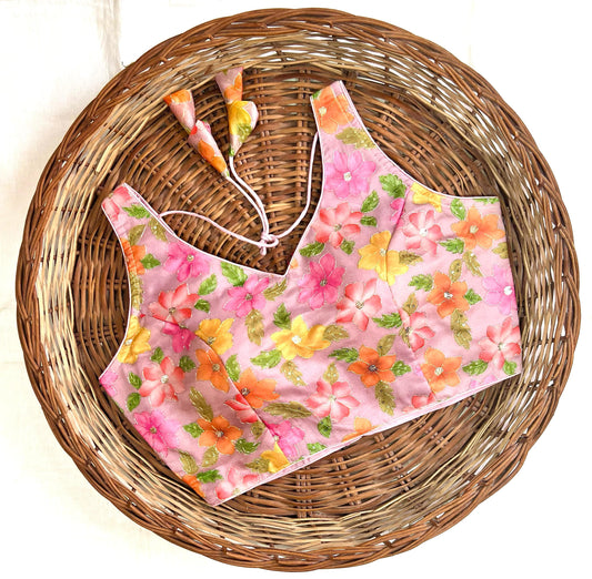 Floral design light pink color blouse for sarees