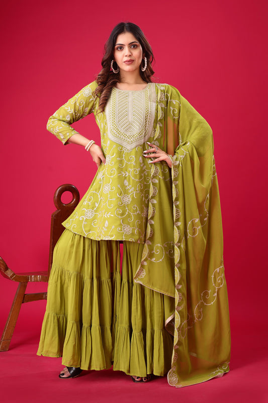 Green color georgette sharara suit for women