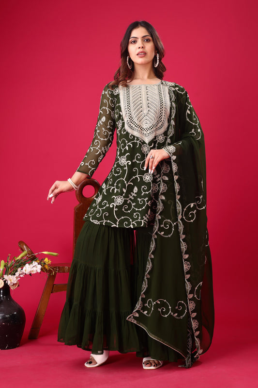 Green color georgette sharara suit for wedding