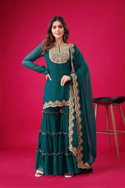 Rama color georgette sharara suit for wedding