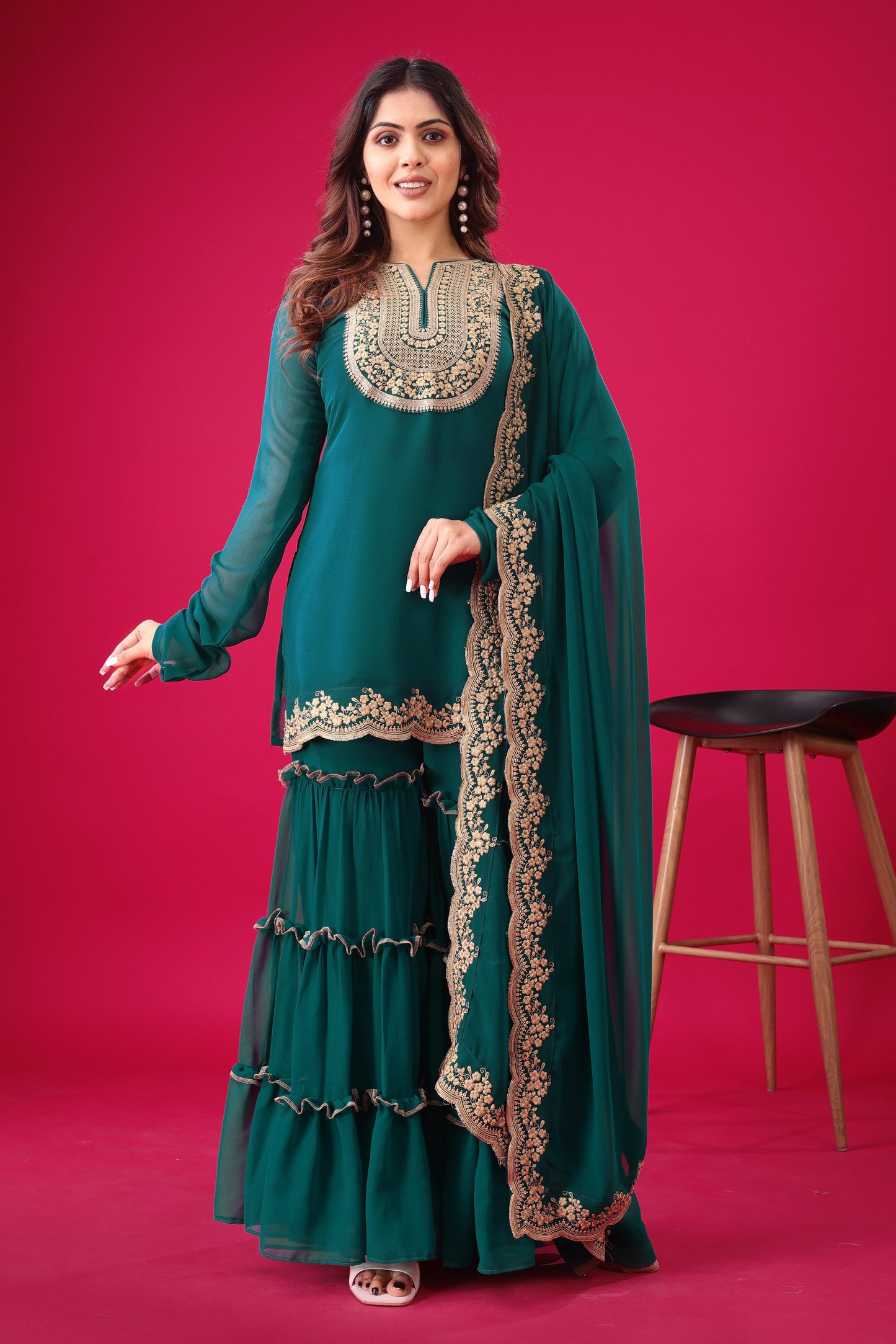 Rama color georgette sharara suit with dupatta online