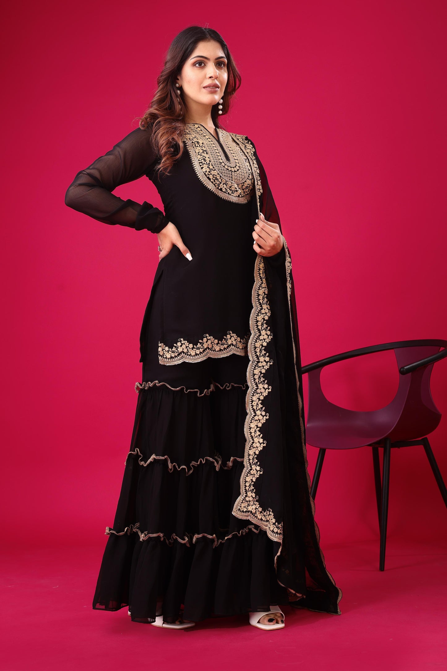 Black Color georgette sharara suit with dupatta online shopping