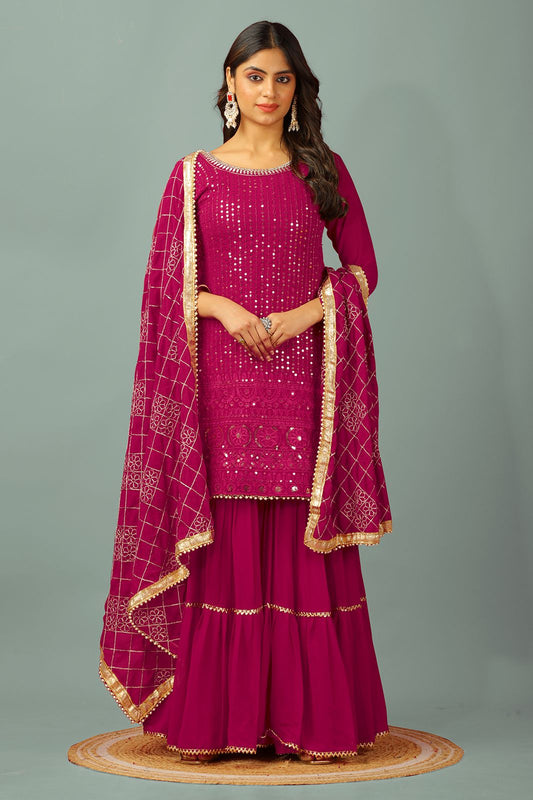 Pink color georgette sharara suit for wedding