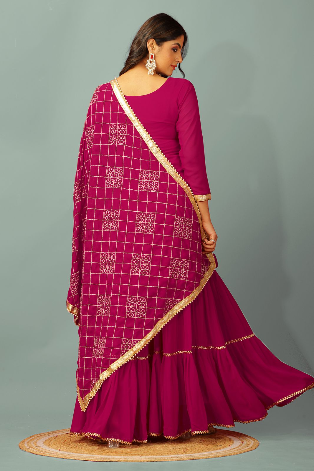 Pink color georgette sharara suit with dupatta online