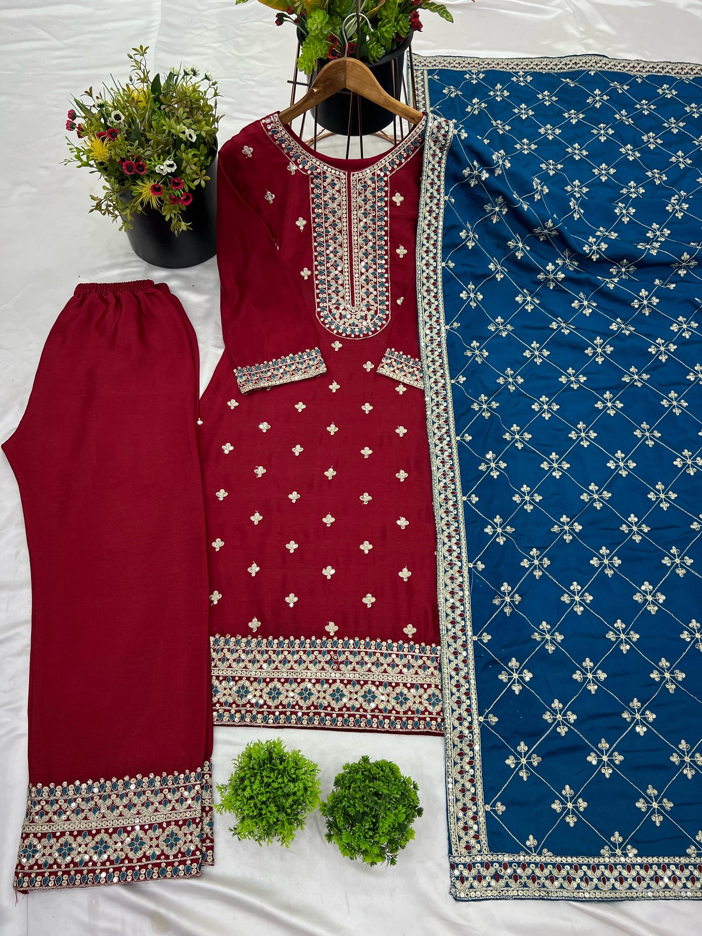 Yellow color chinon silk salwar suit with dupatta images