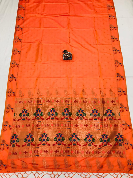 Orange color lichi silk saree for wedding