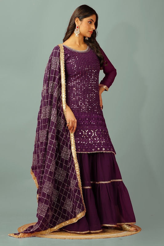 Wine color georgette sharara suit for wedding
