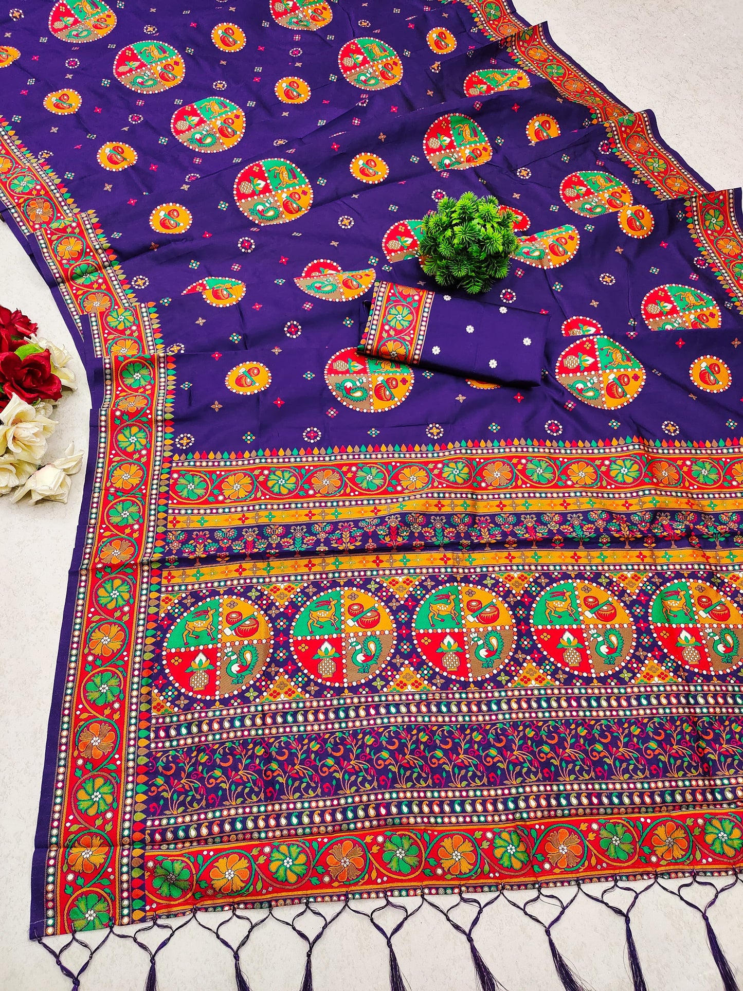 Purple color pashmina silk saree with blouse price