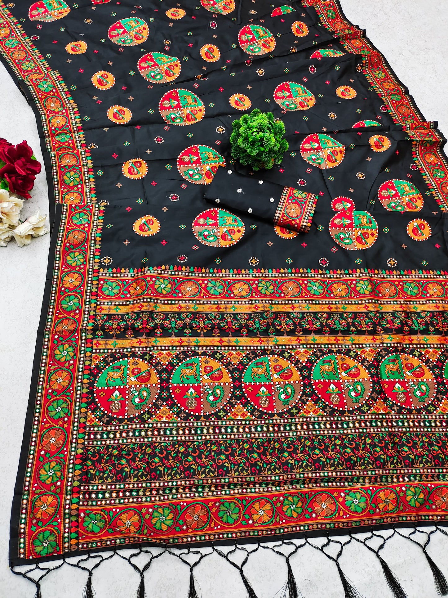Black color pashmina silk saree with blouse