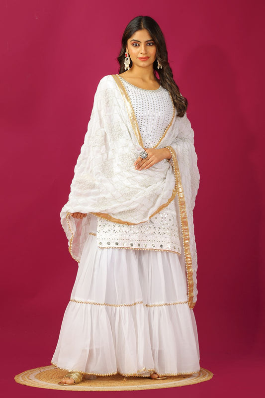 White color georgette sharara suit for party