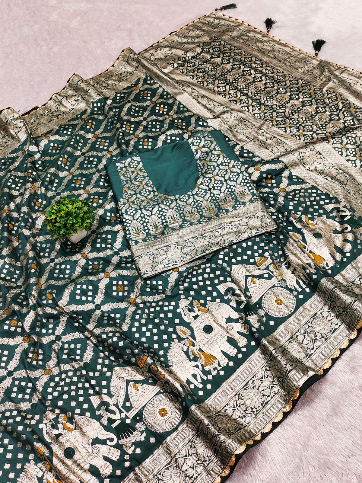 Green color Viscose dola silk sarees design