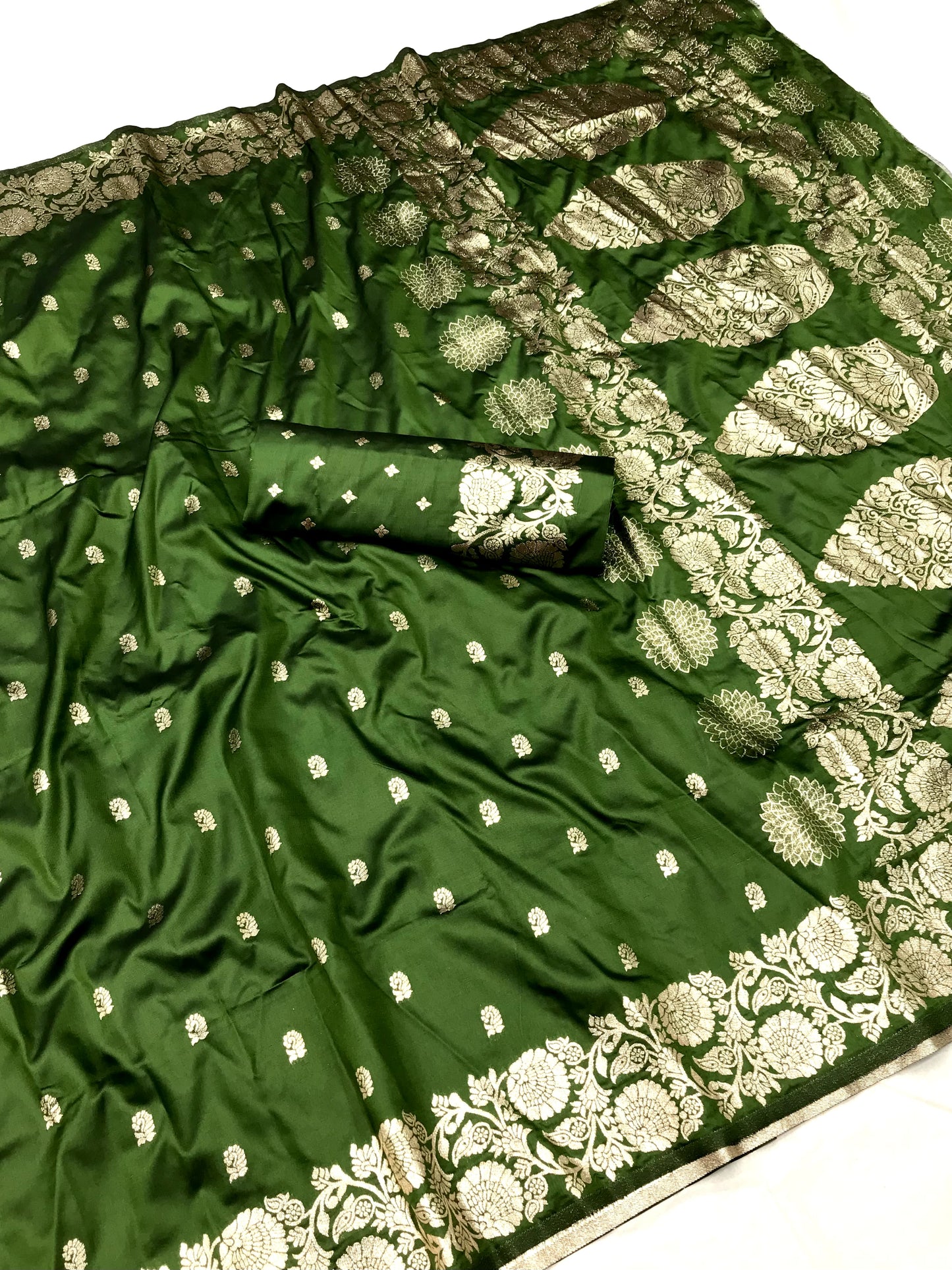 Mehendi color banarasi silk saree with blouse