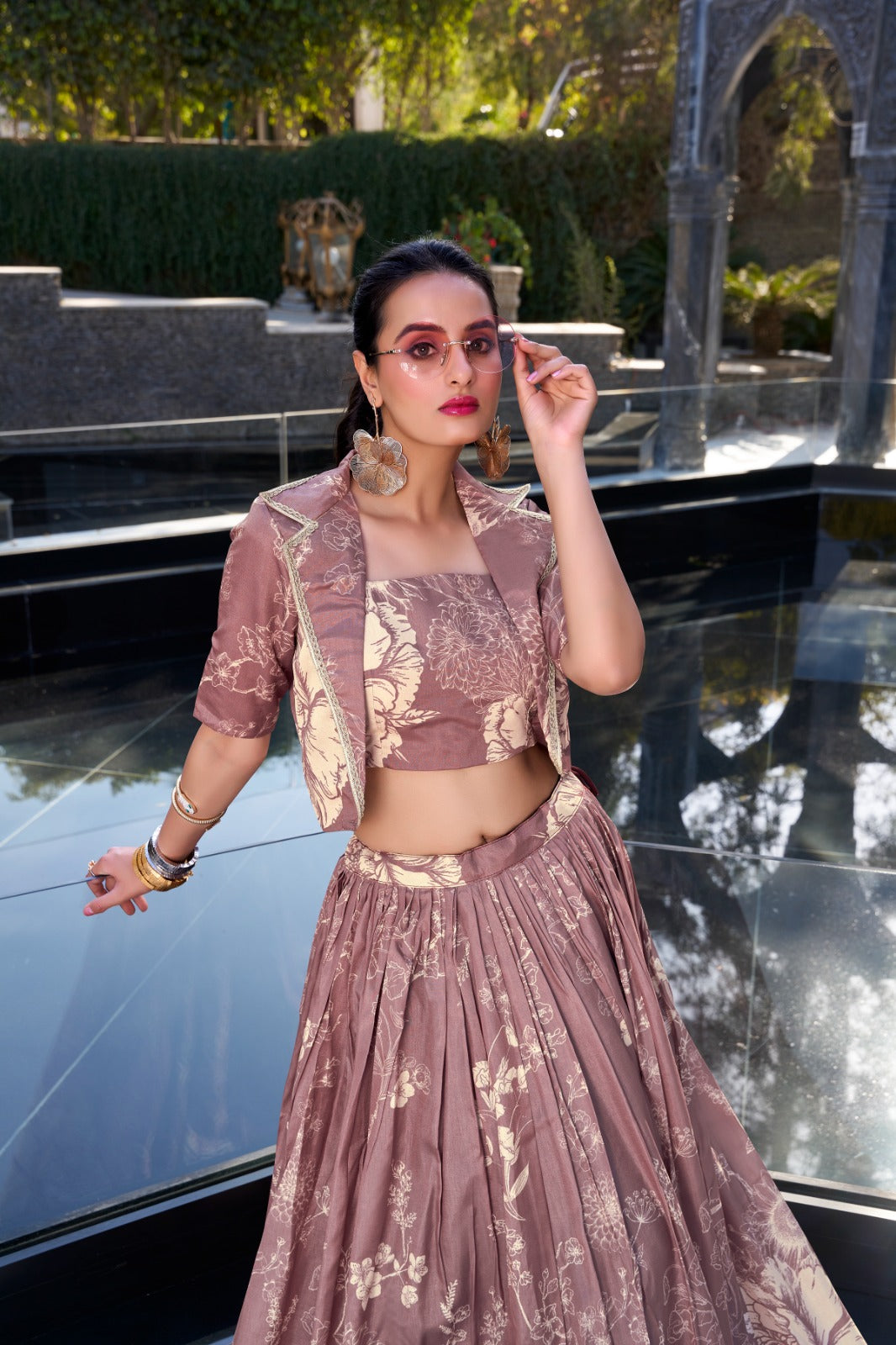 Onion color tussar silk lehenga choli with koti images