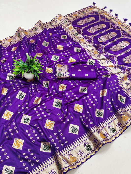 Purple Viscose dola silk sarees for party wear