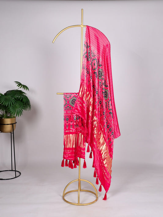 Peach color gaji silk dupatta for lehenga