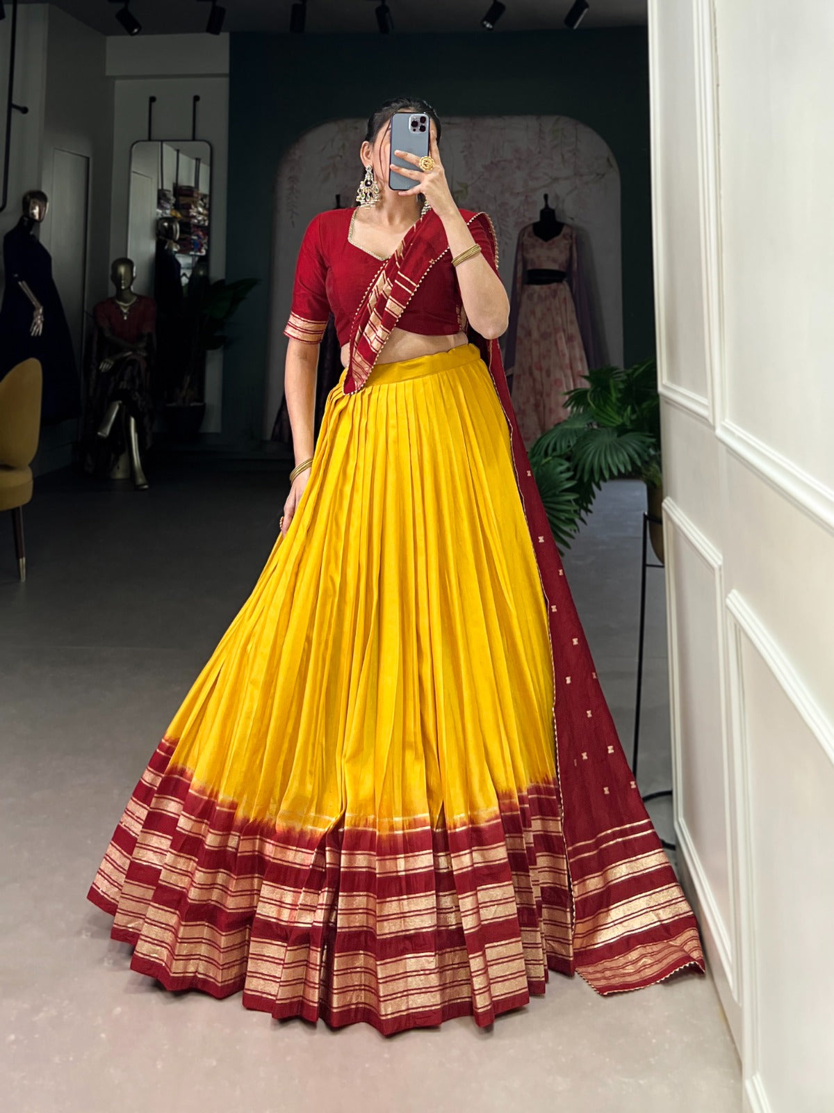 Yellow color pure chanderi lehenga choli with dupatta images