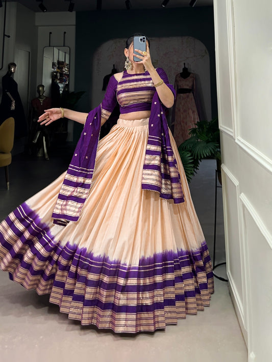 Off white color pure chanderi lehenga choli with dupatta