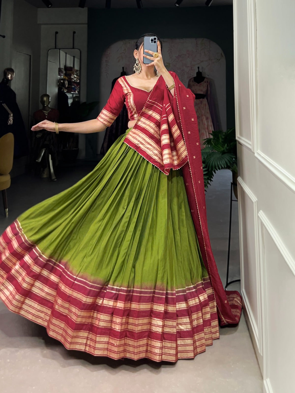 Off white color pure chanderi lehenga choli price