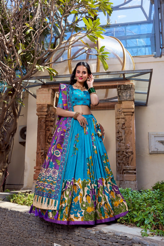 Firozi color tussar silk lehenga choli for wedding