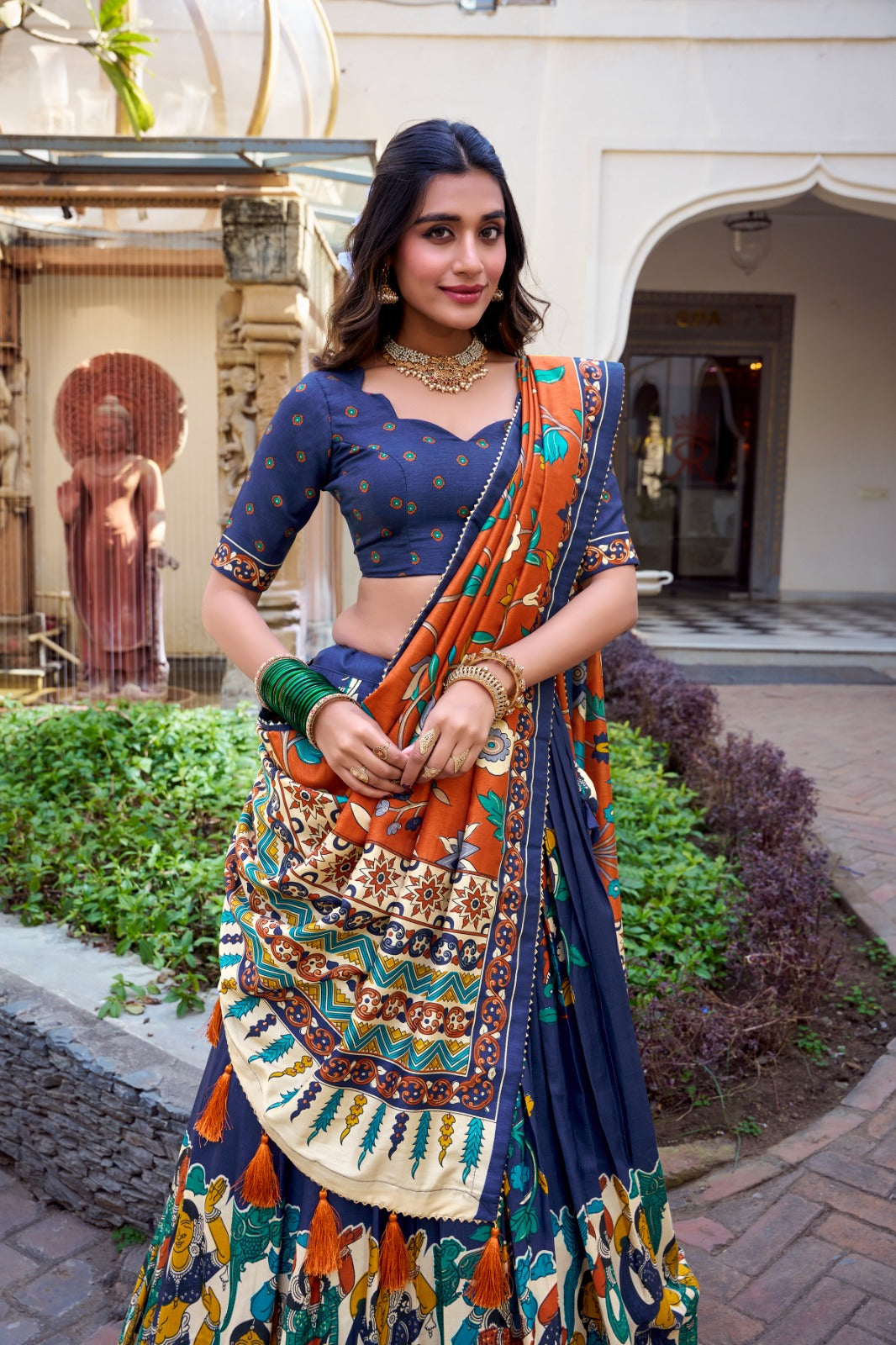 Navy blue color tussar silk lehenga choli with price