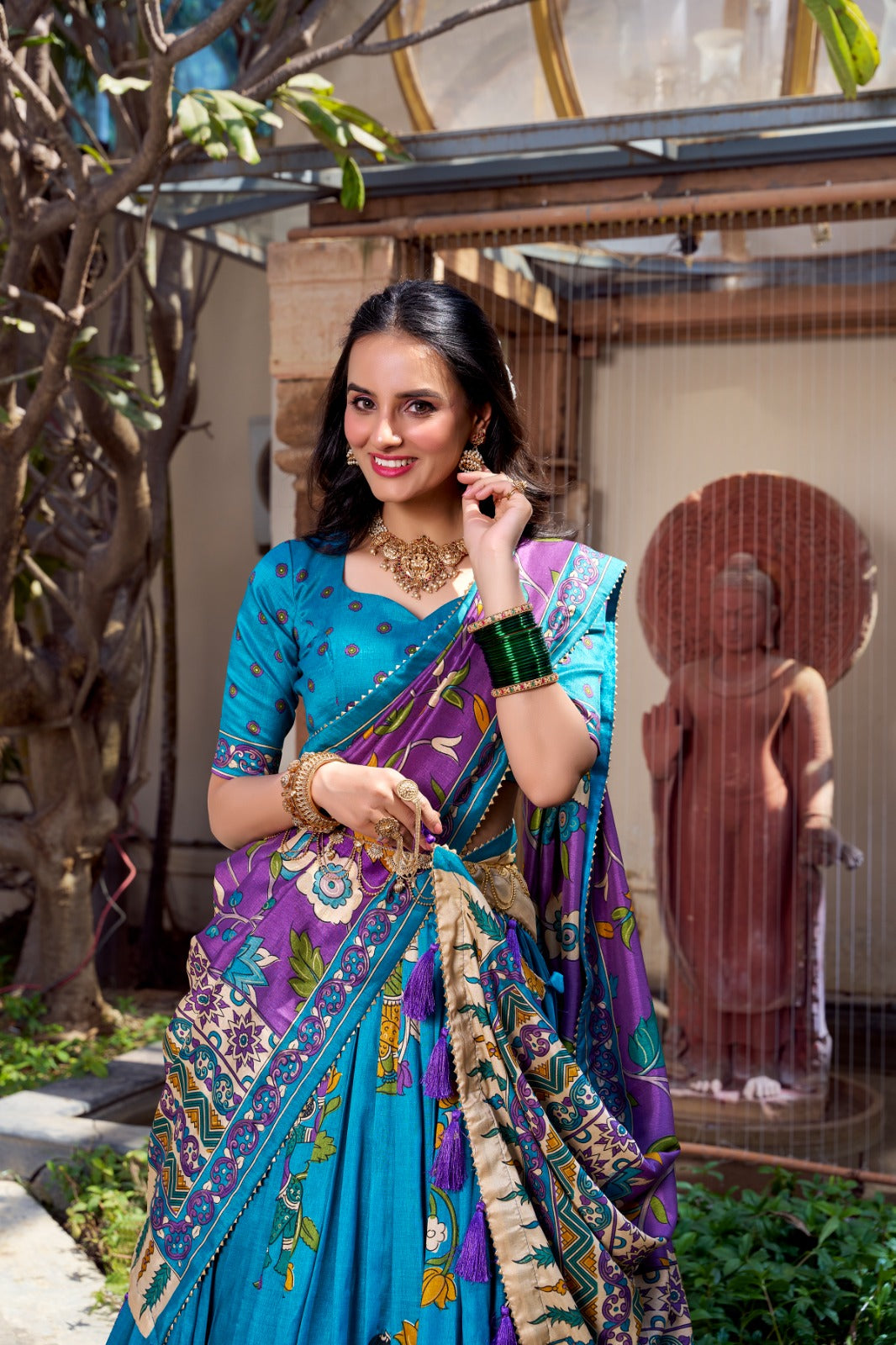 Firozi color tussar silk lehenga choli with dupatta images