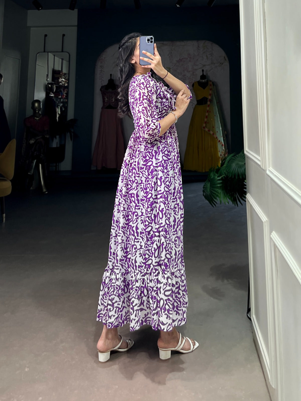 Purple color georgette long frock for festive