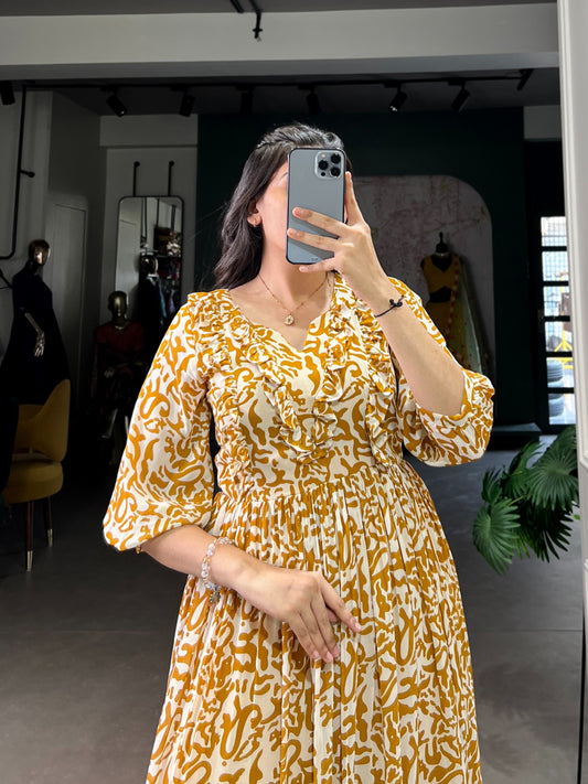 Mustard color georgette long gown for women