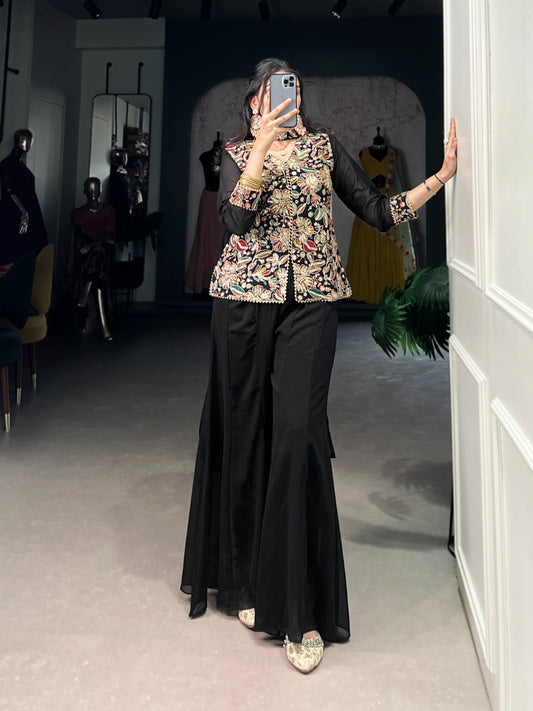 Black color georgette lehenga choli with dupatta