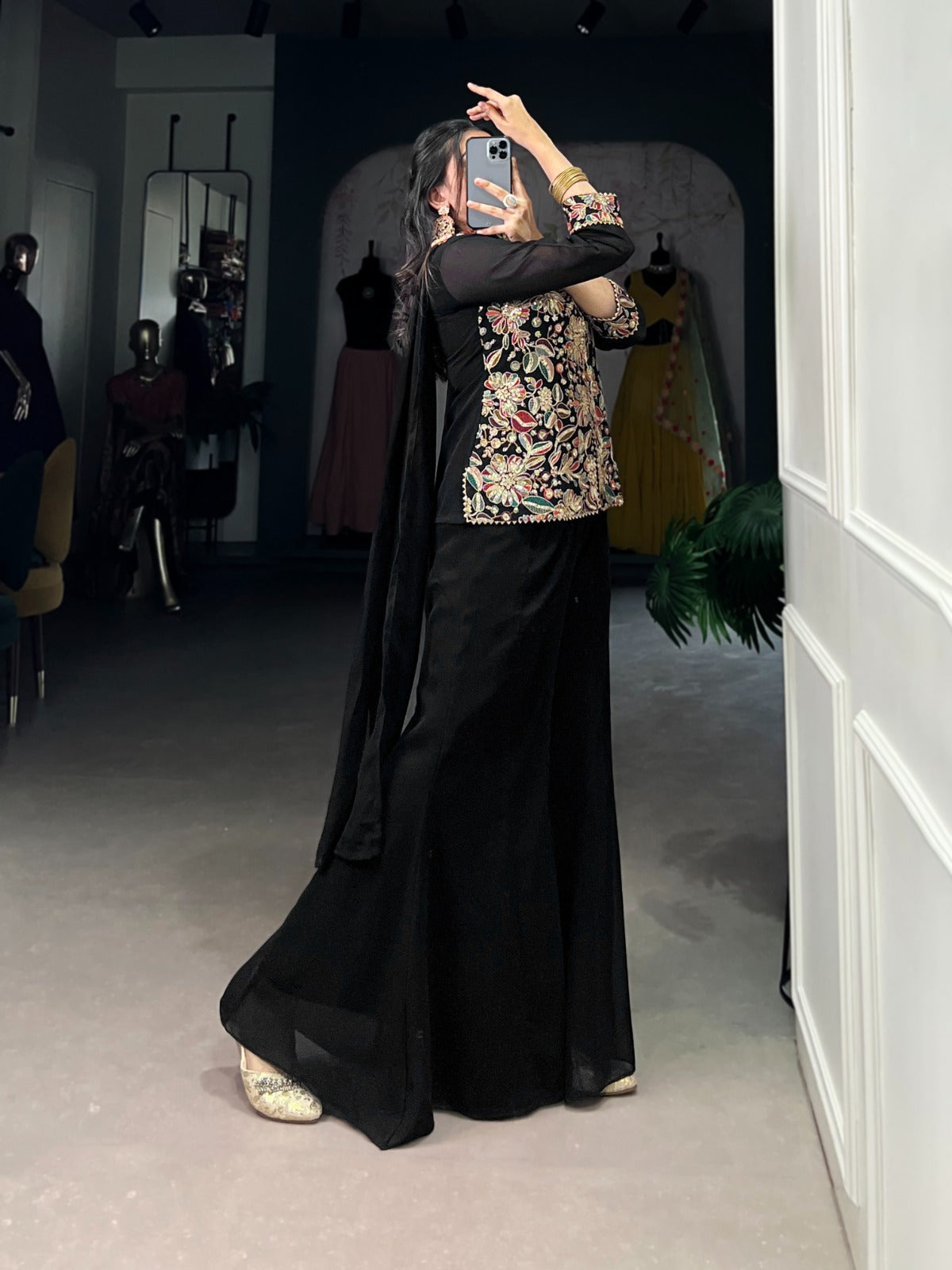 Black color georgette lehenga choli with dupatta price