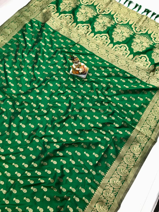 Green color banarasi silk saree for women