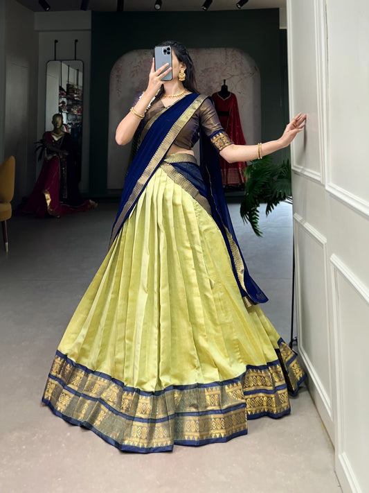 Pista Green color kanchipuram lehenga choli for wedding