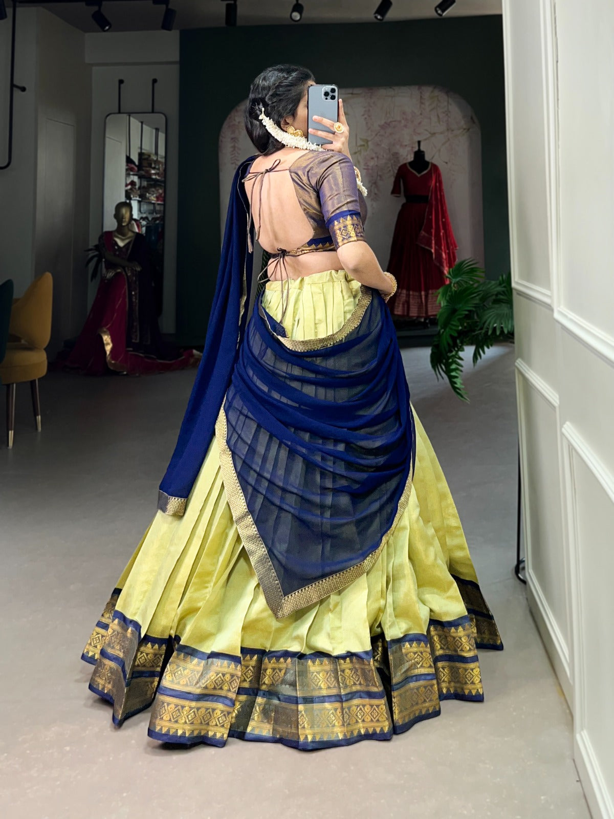 Pista Green color kanchipuram lehenga choli with dupatta