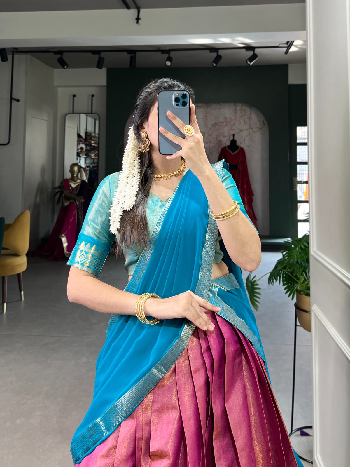 Pink color kanchipuram lehenga choli for women price